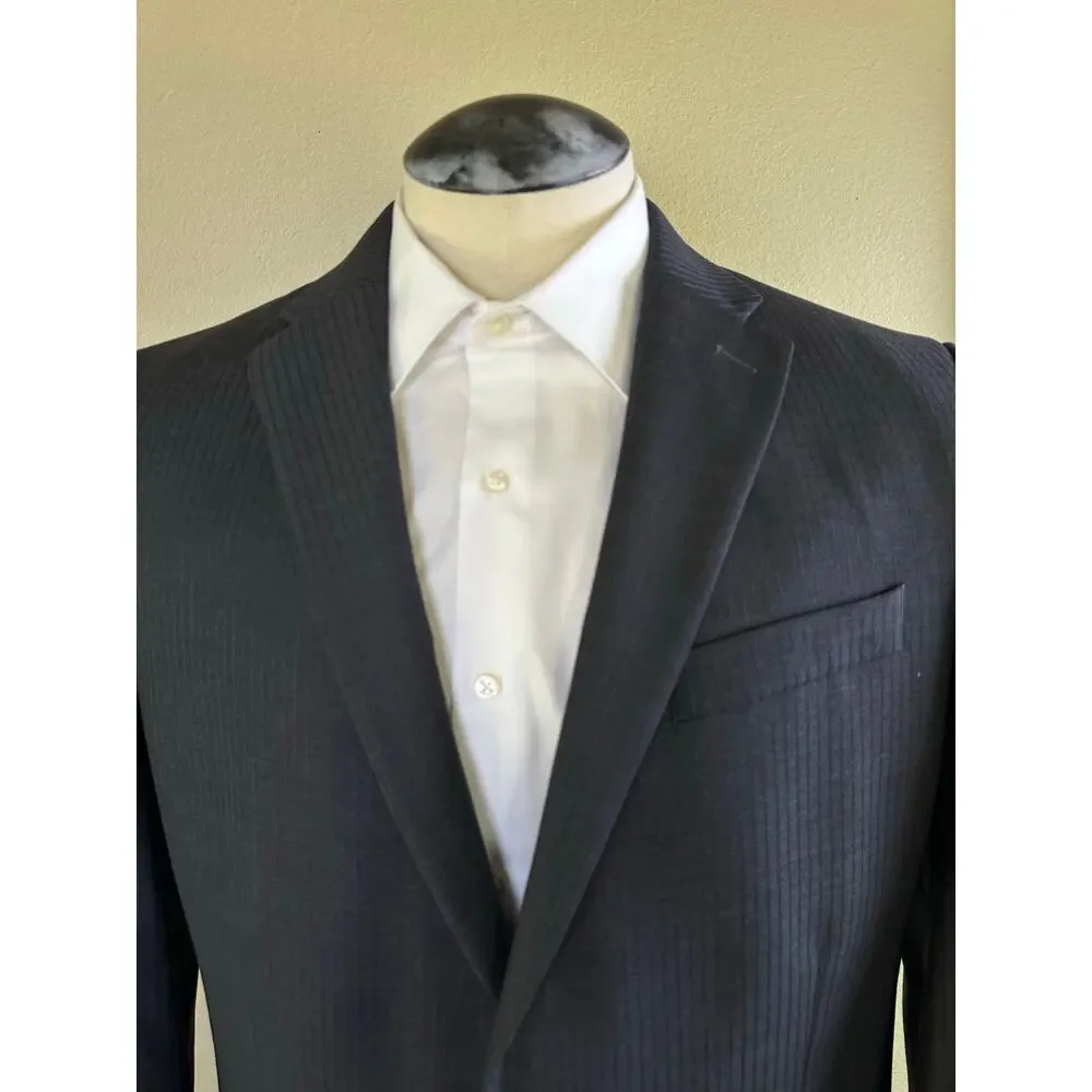 Calvin Klein 44L Men Blazer Dark Grey Sport Coat 2 Button 1 Vent pin stripe - Picture 3 of 14